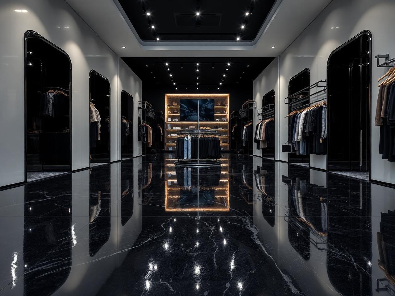Sol résine époxy metallic noir dans une boutique du cours Napoléon