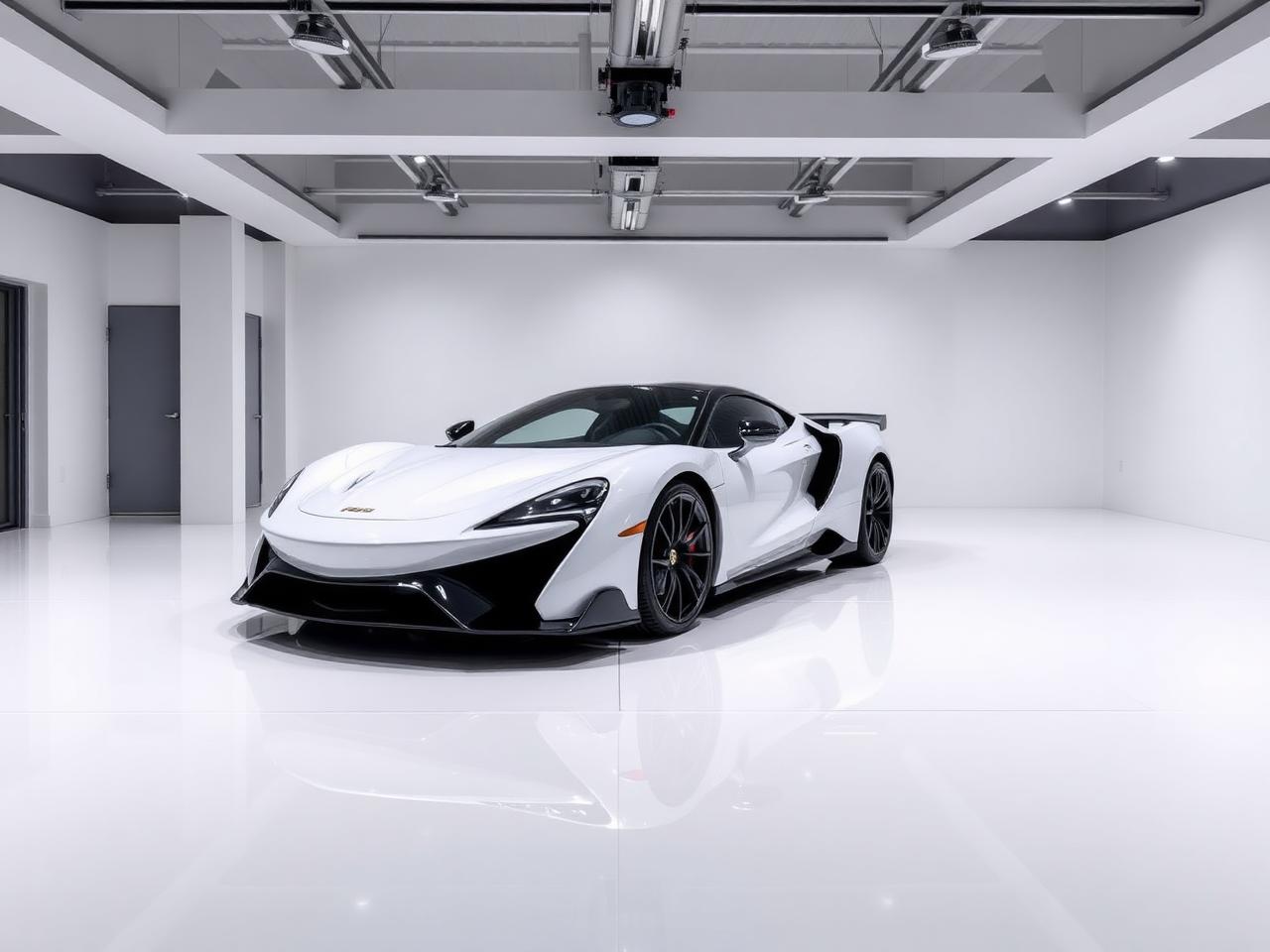 Sol résine époxy blanc perle brillant dans un garage privé à Porticcio